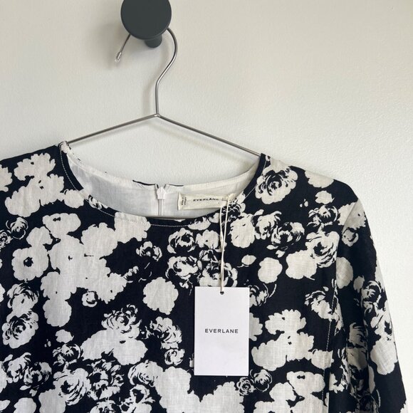 Everlane The Linen A-Line Midi Dress Black & White Floral Size M - Picture 5 of 9